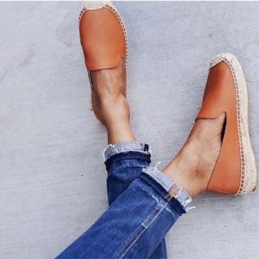 SOLUDOS Leather Espadrille Smoking Slippers Brown